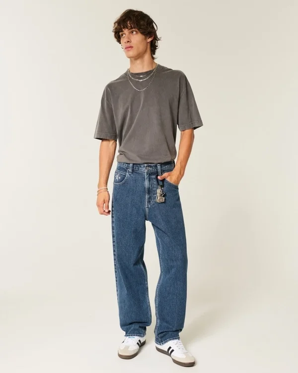 Medium Wash Star Graphic Skater Baggy Jeans Medium Wash Star Graphic Skater Baggy Jeans