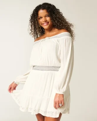 On/Off-the-Shoulder Woven Dress