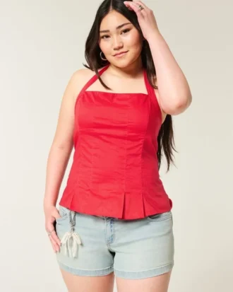 Pleated Open-Back Halter Top