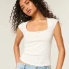 Pointelle Square-Neck Top