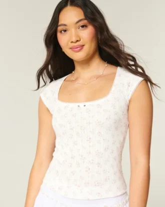 Pointelle Square-Neck Top