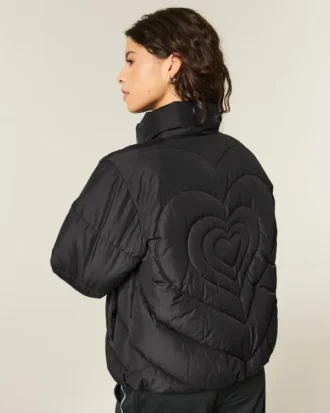 Quilted Heart Zip-Up Puffer Jacket
