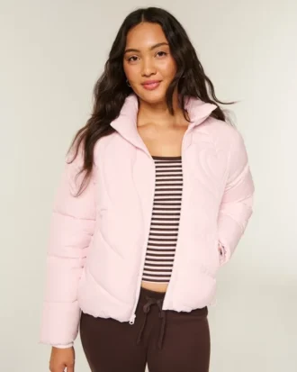 Quilted Heart Zip-Up Puffer Jacket