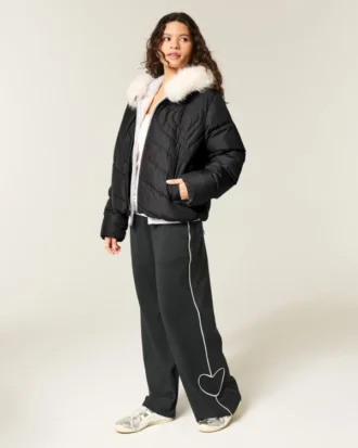 Quilted Heart Zip-Up Puffer Jacket