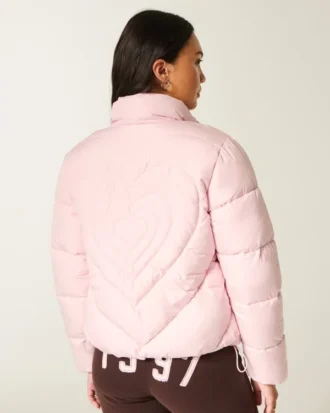 Quilted Heart Zip-Up Puffer Jacket