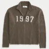 Relaxed Number Graphic Zip-Up Sweater