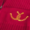 Relaxed Zip-Up Horseshoe Graphic Sweater