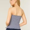 Ribbed Strapless Embroidered Cherry Tube Top