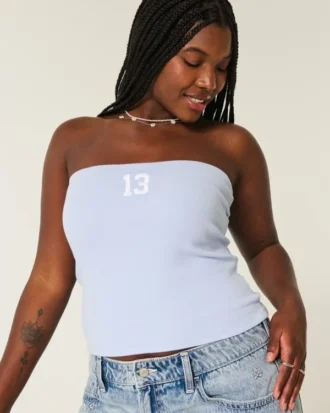 Ribbed Strapless Graphic Tube Top