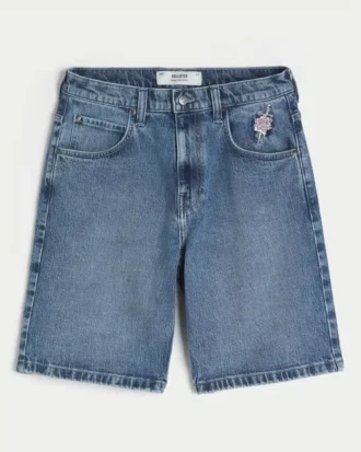 Rose Graphic Baggy Denim Shorts