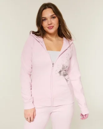 Rose Graphic Zip-Up Hoodie