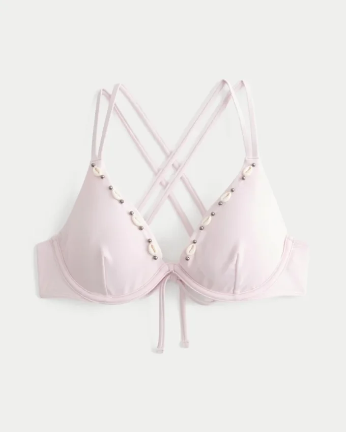 Shell-Embellished Strappy Back Underwire Bikini Top