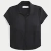 Short-Sleeve Stretch Poplin Button-Through Shirt
