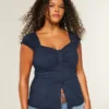 Short-Sleeve Stretch Poplin Top