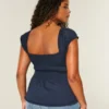 Short-Sleeve Stretch Poplin Top