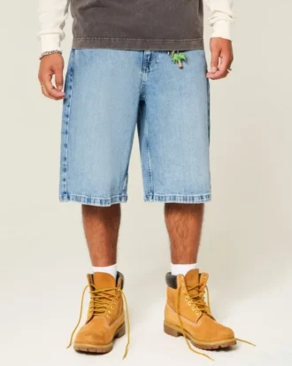 Skull Graphic Super Baggy Denim Shorts