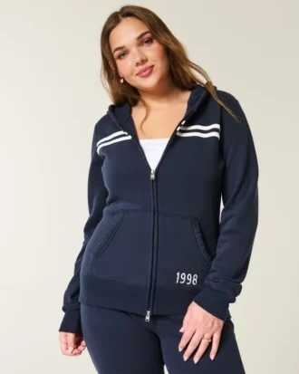 Slim Striped 1998 Graphic Zip-Up Hoodie