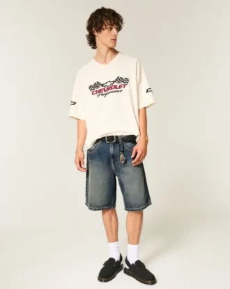 Snake Graphic Baggy Denim Shorts