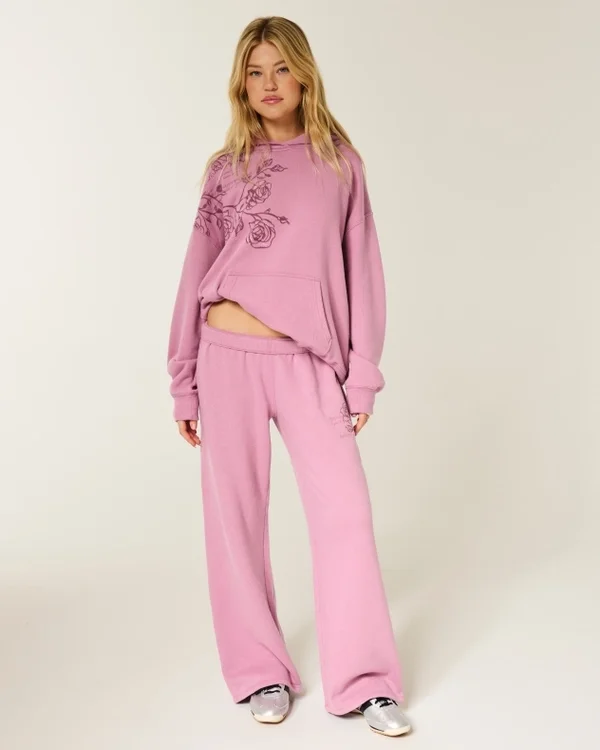 Sparkle Rose Graphic Wide-Leg Sweatpants Sparkle Rose Graphic Wide-Leg Sweatpants