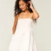 Strapless Crochet-Style Bodice Babydoll Mini Dress Strapless Crochet-Style Bodice Babydoll Mini Dress