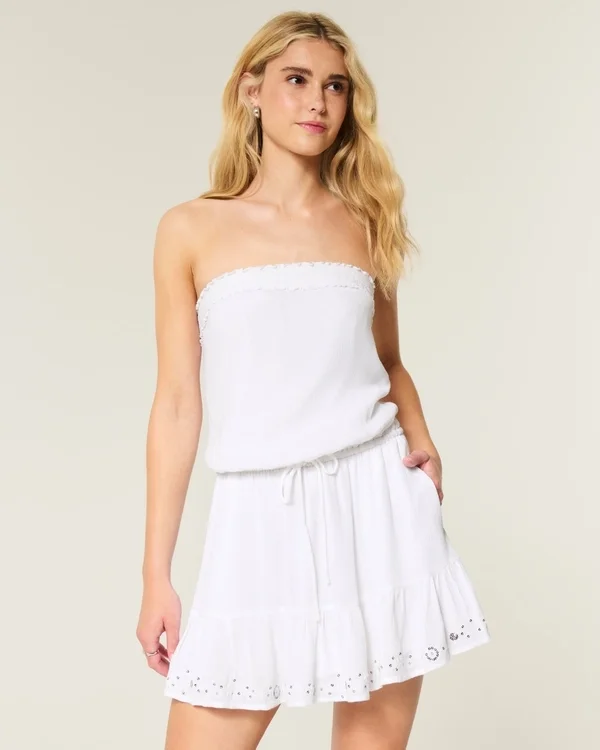 Strapless Drawstring Blouson Mini Dress Strapless Drawstring Blouson Mini Dress