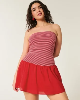 Strapless Drop-Waist Knit-Woven Mini Dress