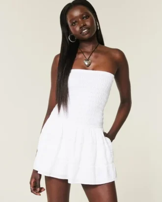 Strapless Smocked Bodice Mini Dress