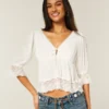 Three-Quarter Sleeve Babydoll Top Three-Quarter Sleeve Babydoll Top