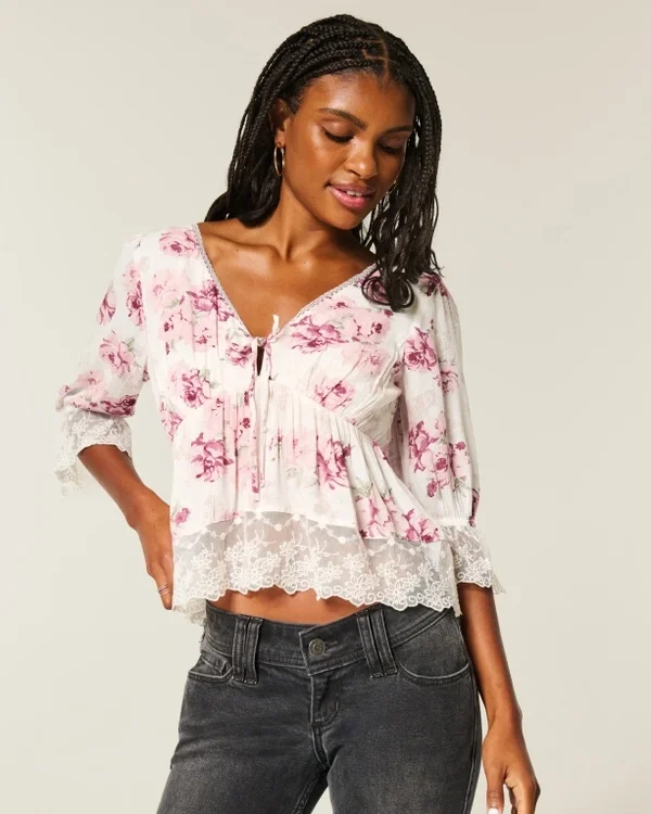 Three-Quarter Sleeve Babydoll Top Three-Quarter Sleeve Babydoll Top