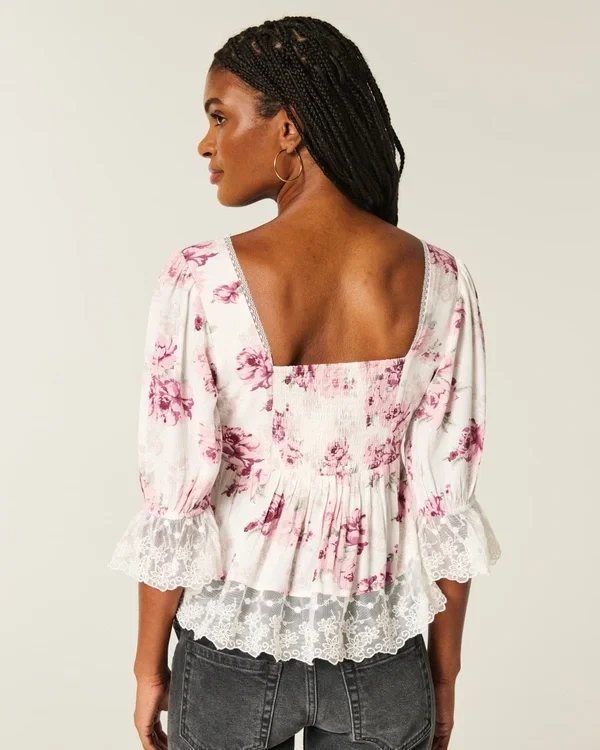 Three-Quarter Sleeve Babydoll Top Three-Quarter Sleeve Babydoll Top