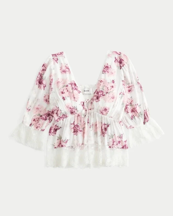 Three-Quarter Sleeve Babydoll Top Three-Quarter Sleeve Babydoll Top