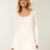 Tie Back Babydoll Sweater Mini Dress