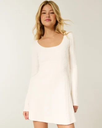Tie Back Babydoll Sweater Mini Dress
