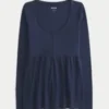 Tie-Back Henley Babydoll Top
