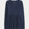Tie-Back Henley Babydoll Top