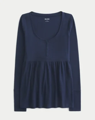 Tie-Back Henley Babydoll Top