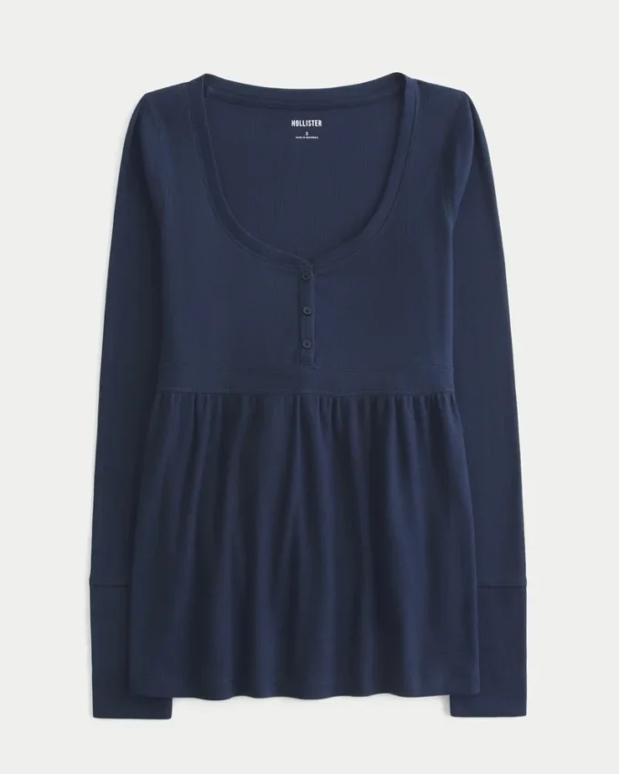 Tie-Back Henley Babydoll Top