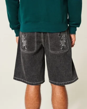 Tiger Graphic Baggy Denim Shorts