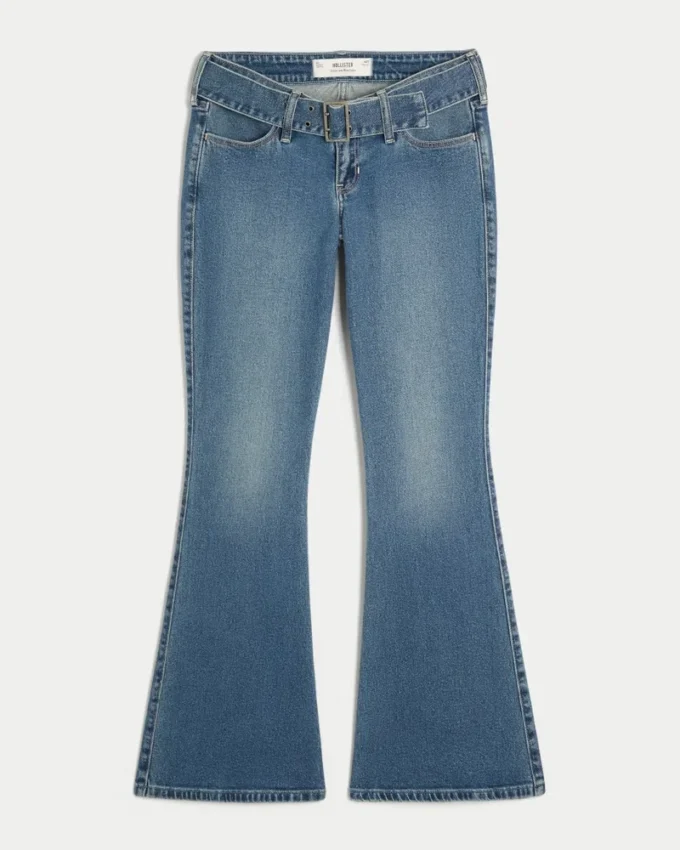 Ultra Low-Rise Dark Wash Belted Flare Jeans Ultra Low-Rise Dark Wash Belted Flare Jeans