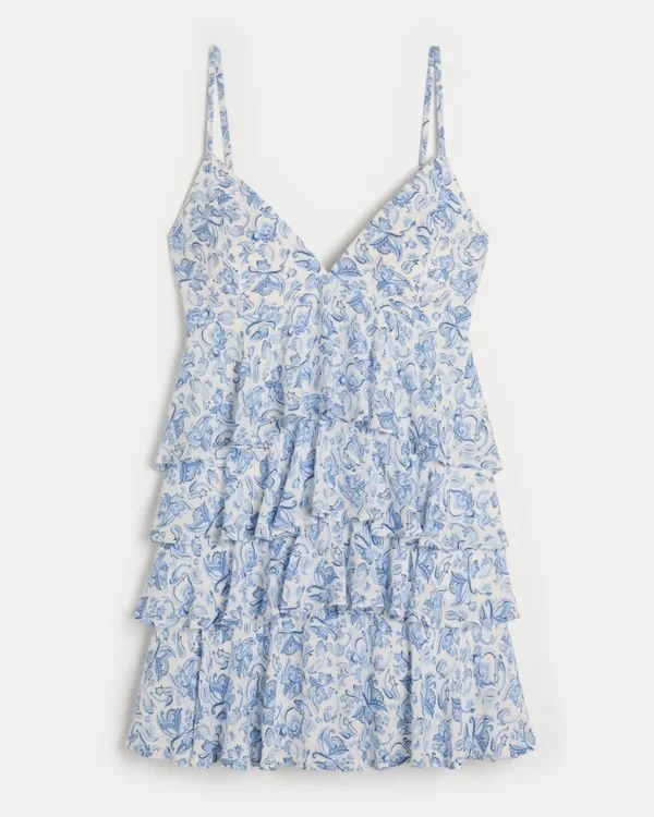 V-Neck Ruffled Tier Babydoll Mini Dress V-Neck Ruffled Tier Babydoll Mini Dress