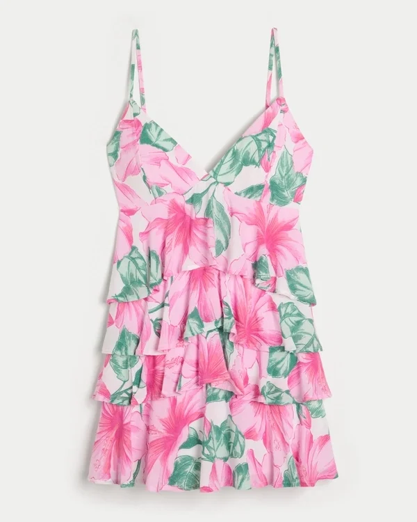 V-Neck Ruffled Tier Babydoll Mini Dress V-Neck Ruffled Tier Babydoll Mini Dress