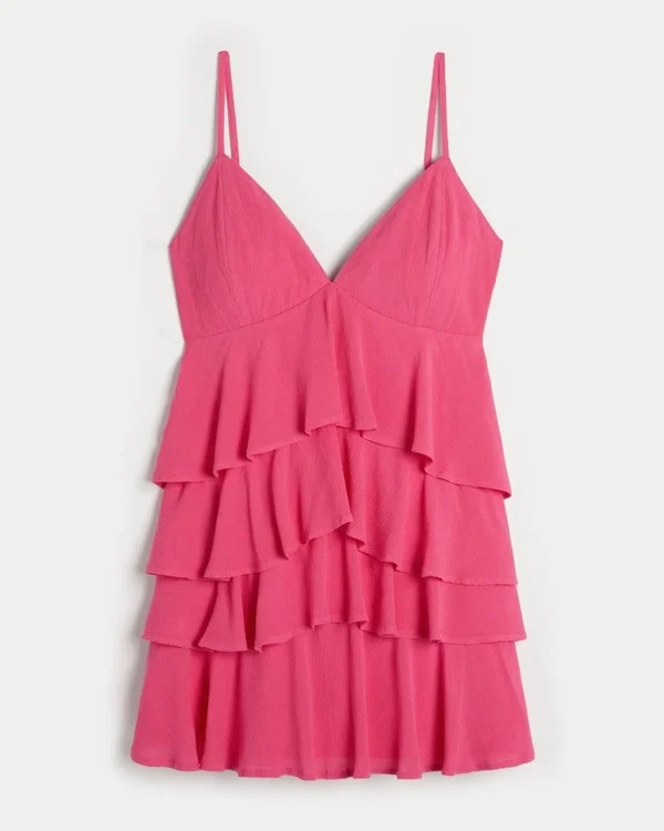 V-Neck Ruffled Tier Babydoll Mini Dress V-Neck Ruffled Tier Babydoll Mini Dress