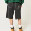 Washed Black Cat Graphic Super Baggy Denim Shorts Washed Black Cat Graphic Super Baggy Denim Shorts