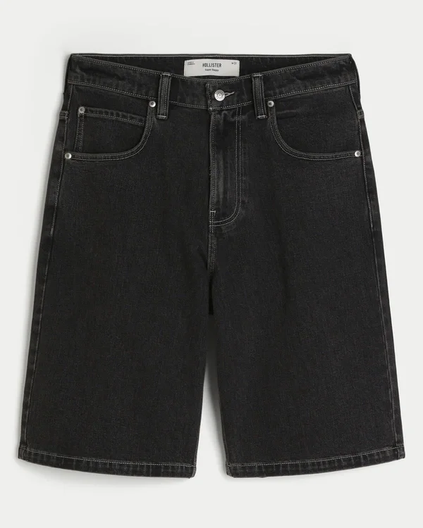 Washed Black Cat Graphic Super Baggy Denim Shorts Washed Black Cat Graphic Super Baggy Denim Shorts