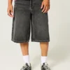 Washed Black Denim Half Pants