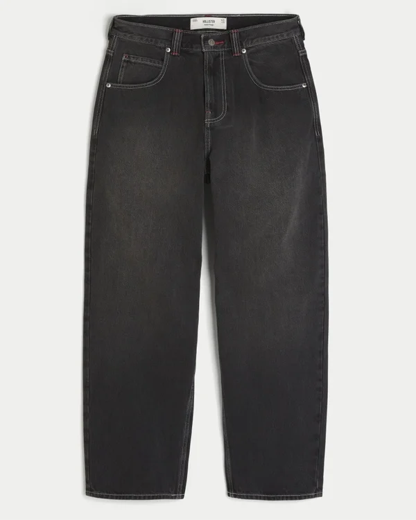 Washed Black Good Luck Embroidery Skater Baggy Jeans Washed Black Good Luck Embroidery Skater Baggy Jeans