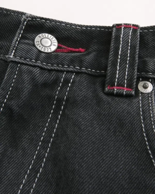 Washed Black Good Luck Embroidery Skater Baggy Jeans Washed Black Good Luck Embroidery Skater Baggy Jeans