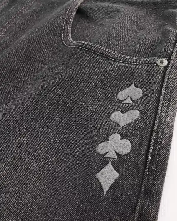 Washed Black Playing Card Joker Graphic Skater Baggy Jeans Washed Black Playing Card Joker Graphic Skater Baggy Jeans