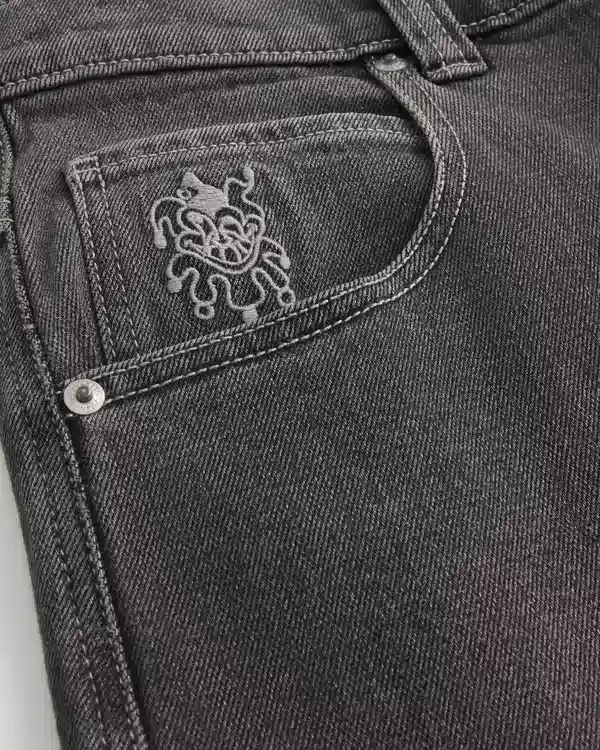 Washed Black Playing Card Joker Graphic Skater Baggy Jeans Washed Black Playing Card Joker Graphic Skater Baggy Jeans