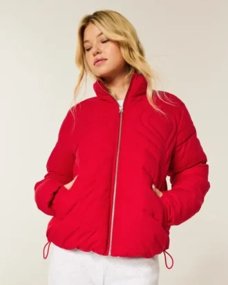 Zip-Up Pattern Puffer Jacket
